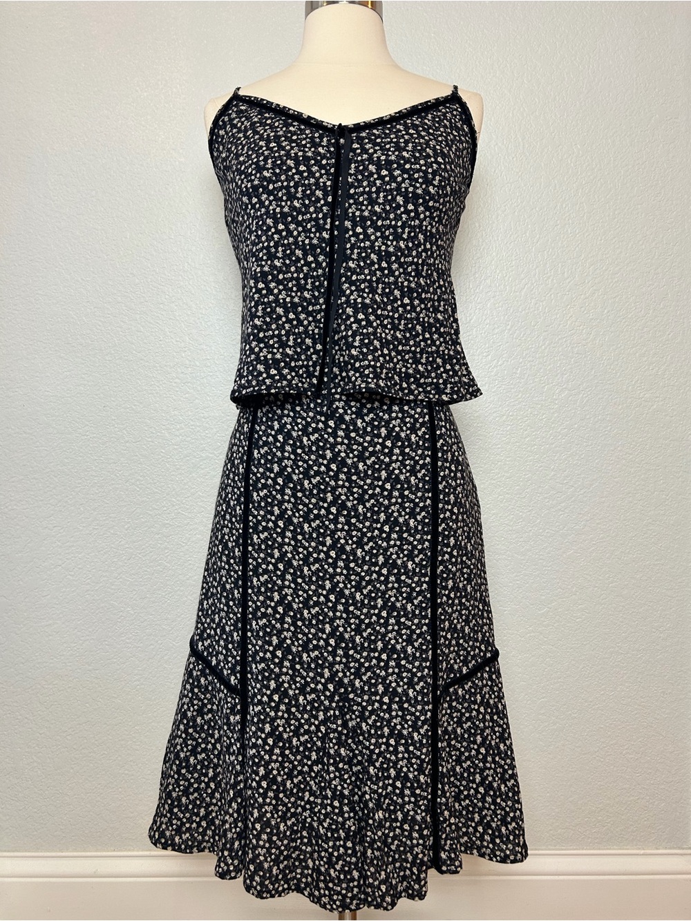 Pamela Top & Skirt Set Women's Size S Black White Floral Print Made In Italy